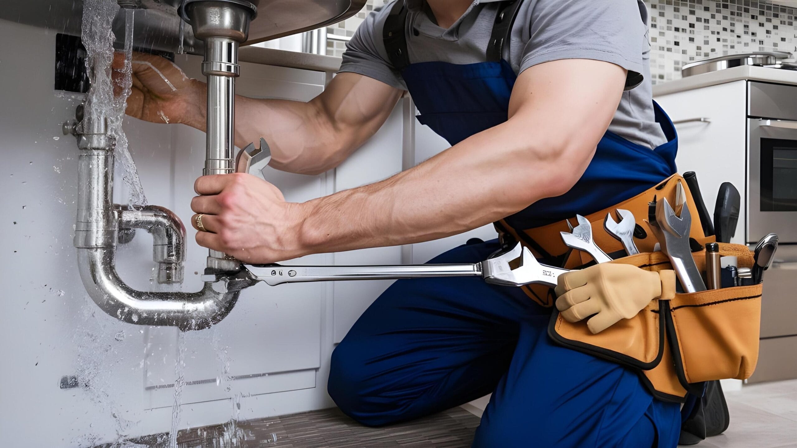 Plumber tightening a residential plumbing pipe in Immokalee